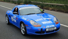 Blue Porsche Classic on the track.